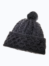 Czapka Aran z pomponem wełny merino - w kolorze grafitowym