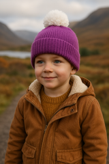 Purpurowa czapka dziecięca z wymiennymi pomponami