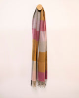 kolorowy szal merino pastele musztadowo różowy
