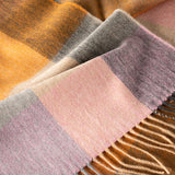 Szalik z wełny merino w w różową i musztardową kratkę