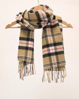 Krótki szalik z wełny jagnięcej z tartanem Camel of Merrick