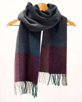 Szalik z wełny jagnięcej w purpurowo zieloną kratkę