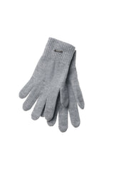 ciemno szare rękawiczki wełniane z srebrną blaszką z logo