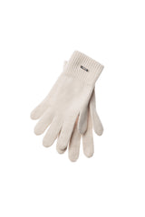 beżowe rękawiczki wełniane, bez wzoru z srebrną blaszką