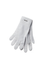 jasno szare rękawiczki wełniane, jednolite, z logo na srebrnej blaszce