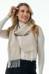 Beżowy szal w jodełkę z wełny jagnięcej i kaszmiru