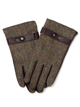 rękawiczki skórzane męskie i wełny harris tweed brązowe
