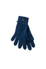 granatowe rękawiczki wełniane bez wzoru z srebrną blaszką logo