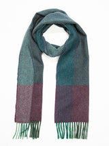 Szalik z wełny jagnięcej w purpurowo zieloną kratkę