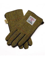 rękawiczki skórzane w brązową jodełkę z herbem Harris Tweed