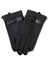 czarne rękawiczki męskie ze skóry i tweedu