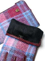 rękawiczki damskie skórzane w różową kratkę