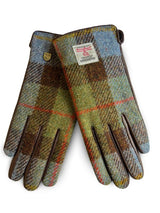 skórzane rękawiczki damskie błękitno orzechową kratkę