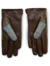 skórzane rękawiczki damskie błękitno orzechową szkocką kratę