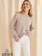 Sweter damski z welny merino z okraglym dekoltem w kolorze owsianym