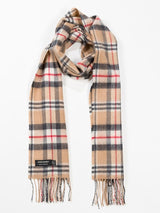 Szalik z wełny merino z tartanem Classic Camel