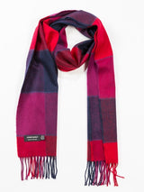 Malinowo czerwony szalik z wełny merino w kratkę