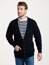 Męski kardigan z wełny merino - granatowy