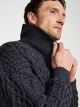 Męski kardigan z kołnierzem wełny merino - grafitowy