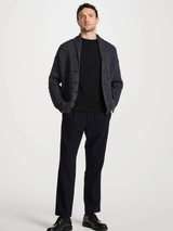 Męski kardigan z kołnierzem wełny merino - grafitowy