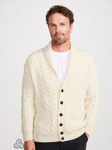 Męski kardigan z kołnierzem wełny merino - kremowy