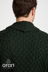 Męski kardigan z kołnierzem wełny merino - zielony