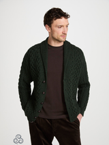Męski kardigan z kołnierzem wełny merino - zielony
