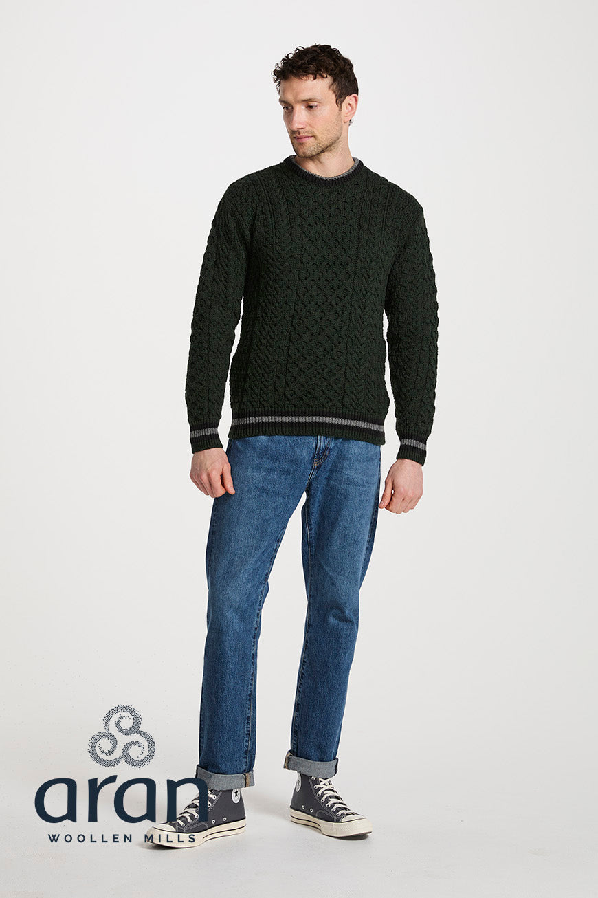 Sweter męski z wełny merino - zielony z szarym akcentem