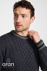 Sweter męski z wełny merino - grafitowy z szarym akcentem