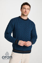 Sweter męski z wełny merino - niebieski z czarnym akcentem