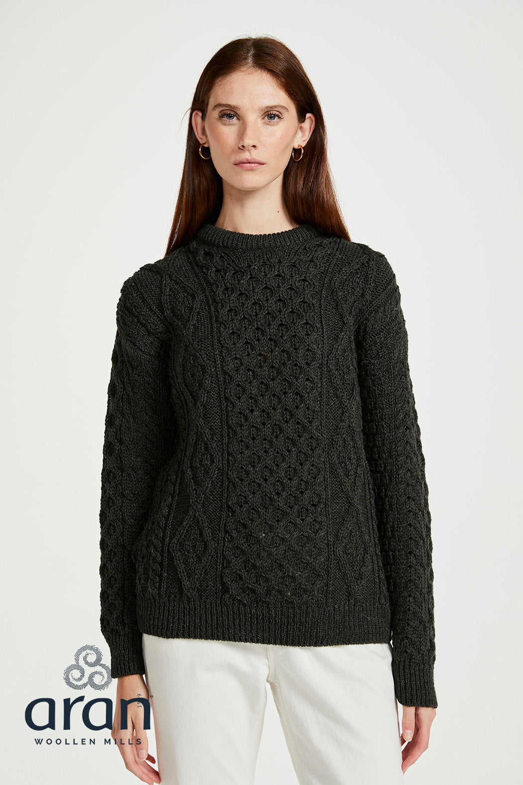 Klasyczny sweter z wełny czesankowej unisex - oliwkowy