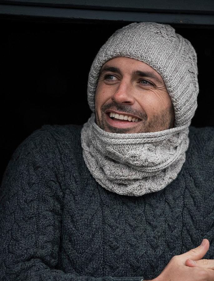 Czapka Aran z wełny super soft merino - szara