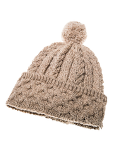 Czapka Aran z pomponem z wełny merino - w kolorze owsianym
