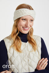 Opaska na głowę z wełny super soft merino - w kolorze kremowym