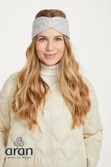 Opaska na głowę z wełny super soft merino - w kolorze owsianym