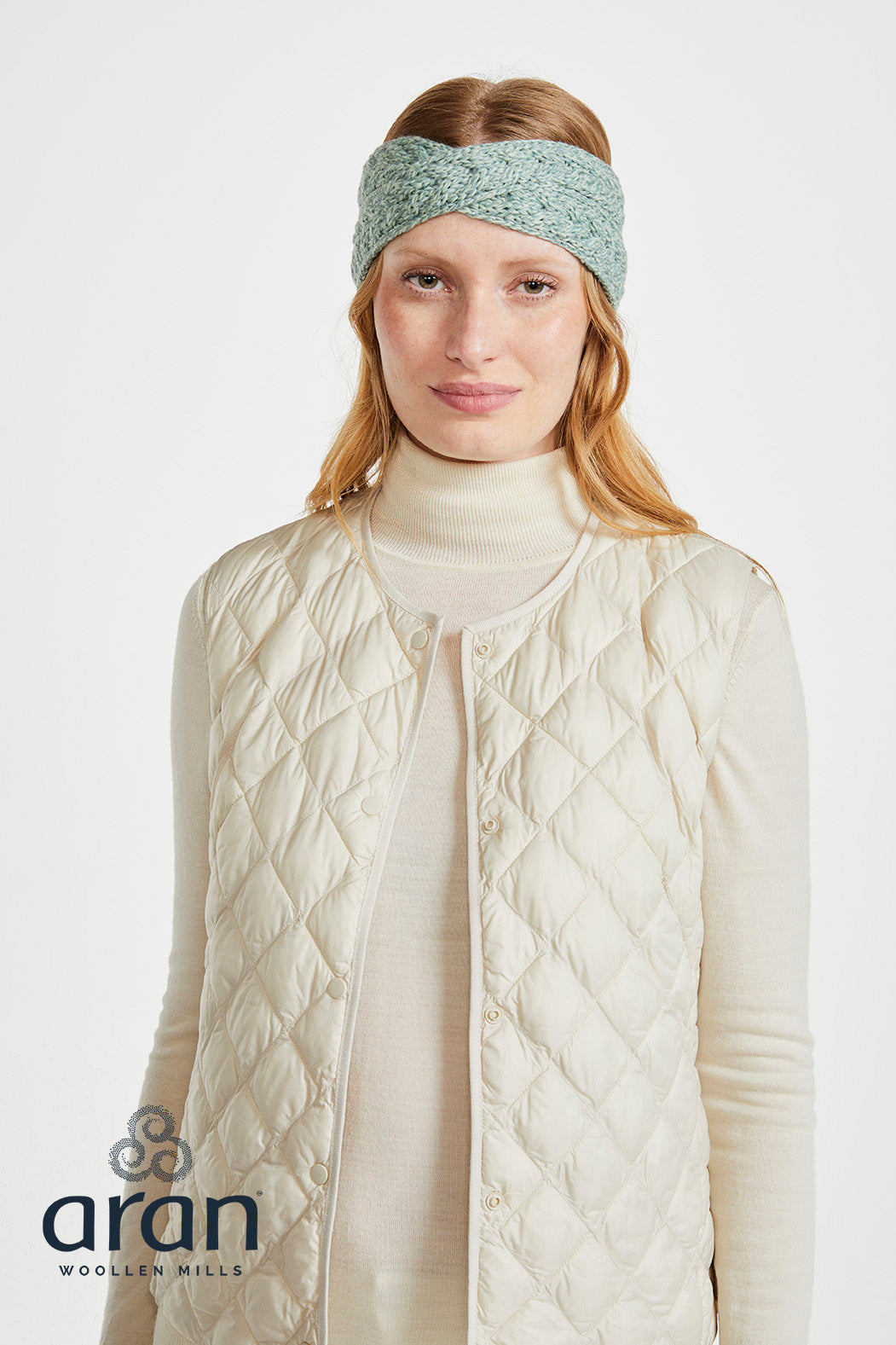 Opaska na głowę z wełny super soft merino - miętowa