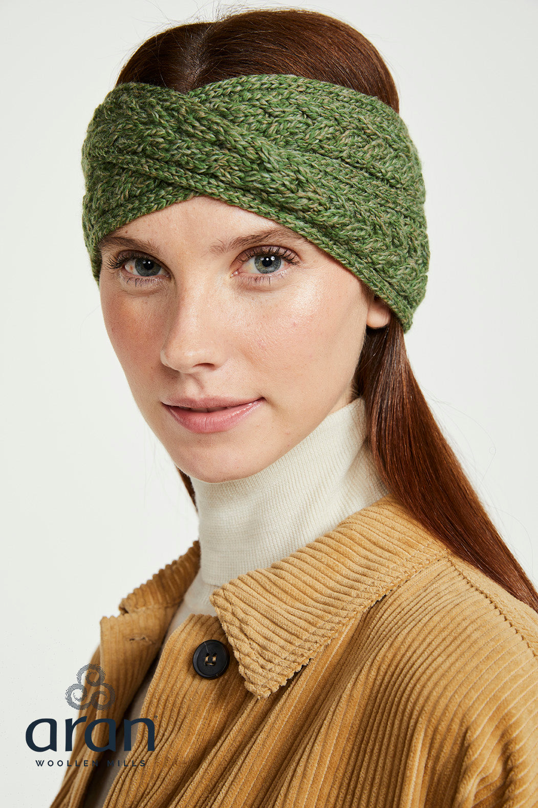 Opaska na głowę z wełny super soft merino - zielona