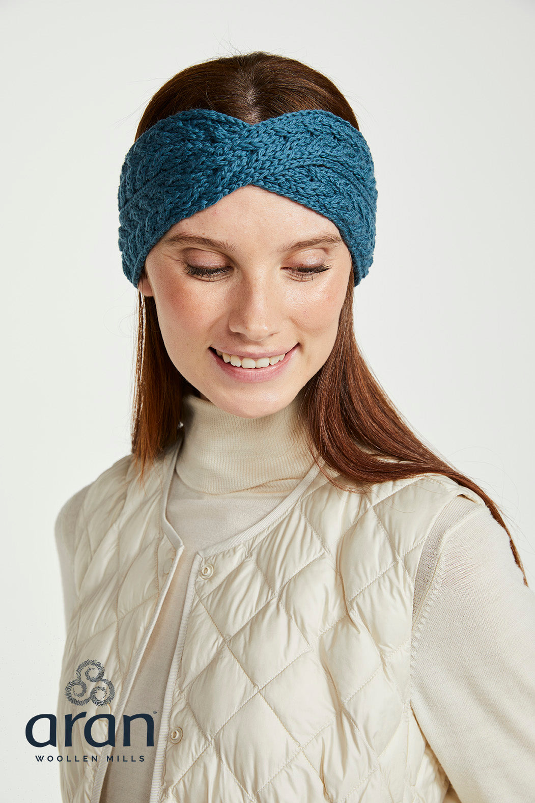 Opaska na głowę z wełny super soft merino - turkusowa