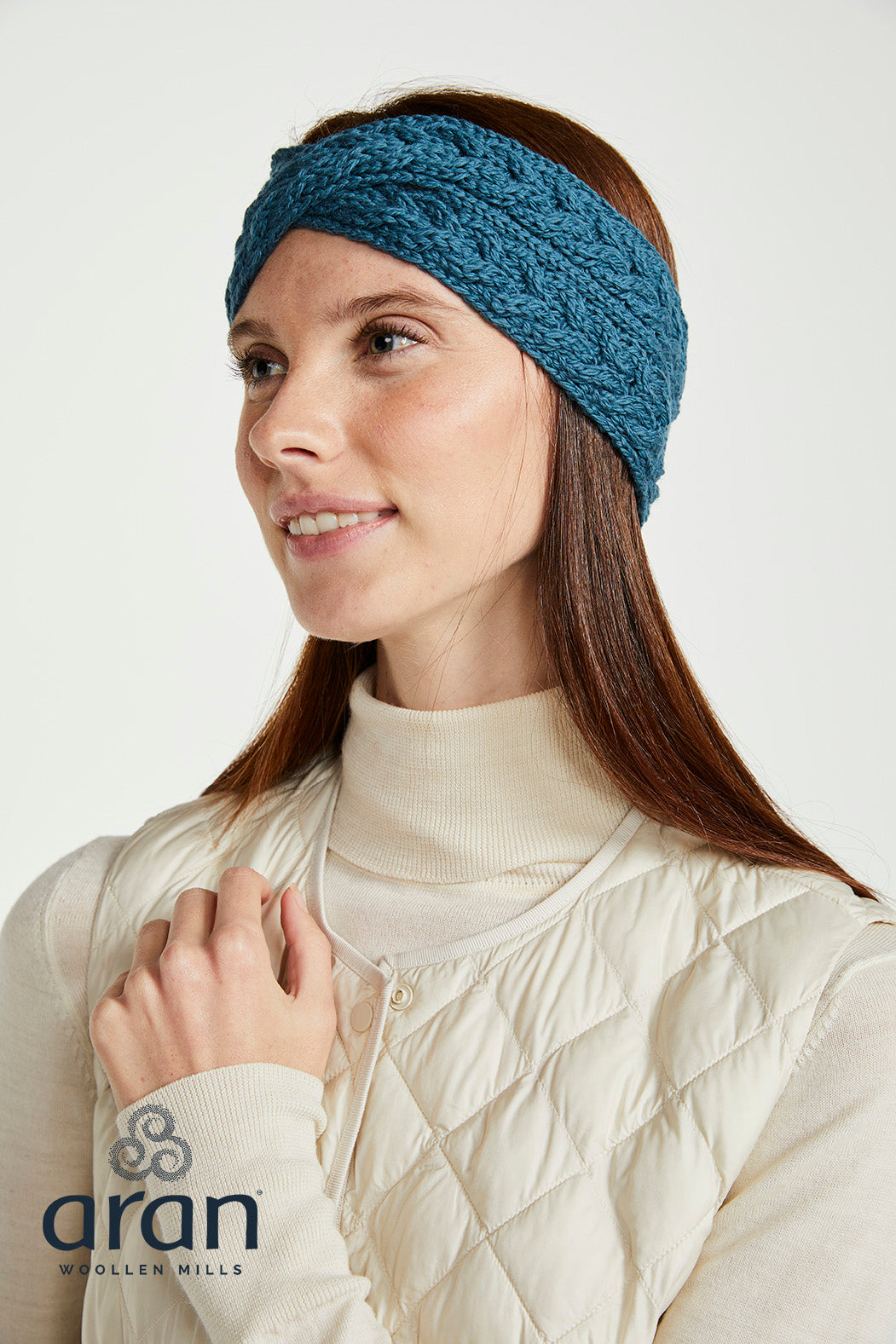 Opaska na głowę z wełny super soft merino - turkusowa