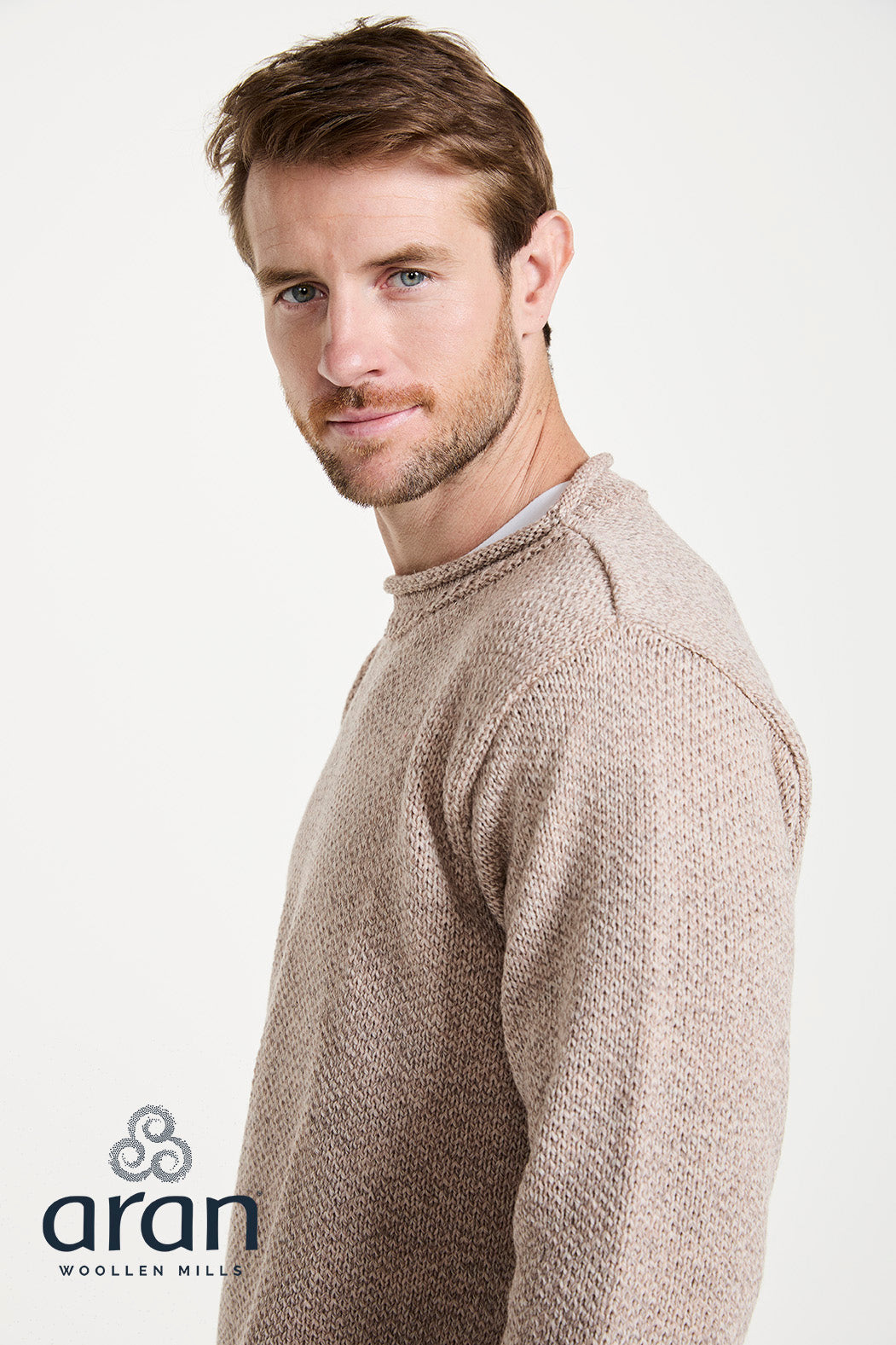 Sweter męski z wełny merino - beżowy