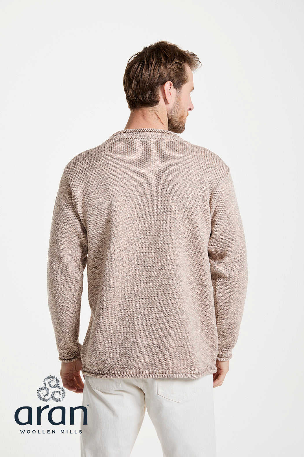 Sweter męski z wełny merino - beżowy