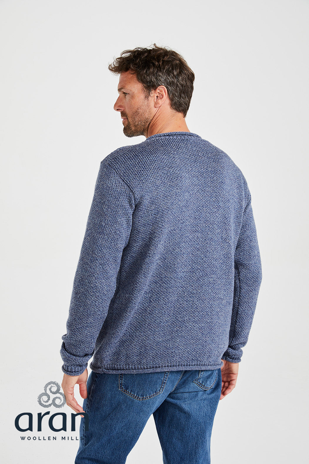 Sweter męski z wełny merino - jeansowy