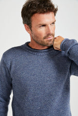 Sweter męski z wełny merino - jeansowy