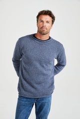 Sweter męski z wełny merino - jeansowy