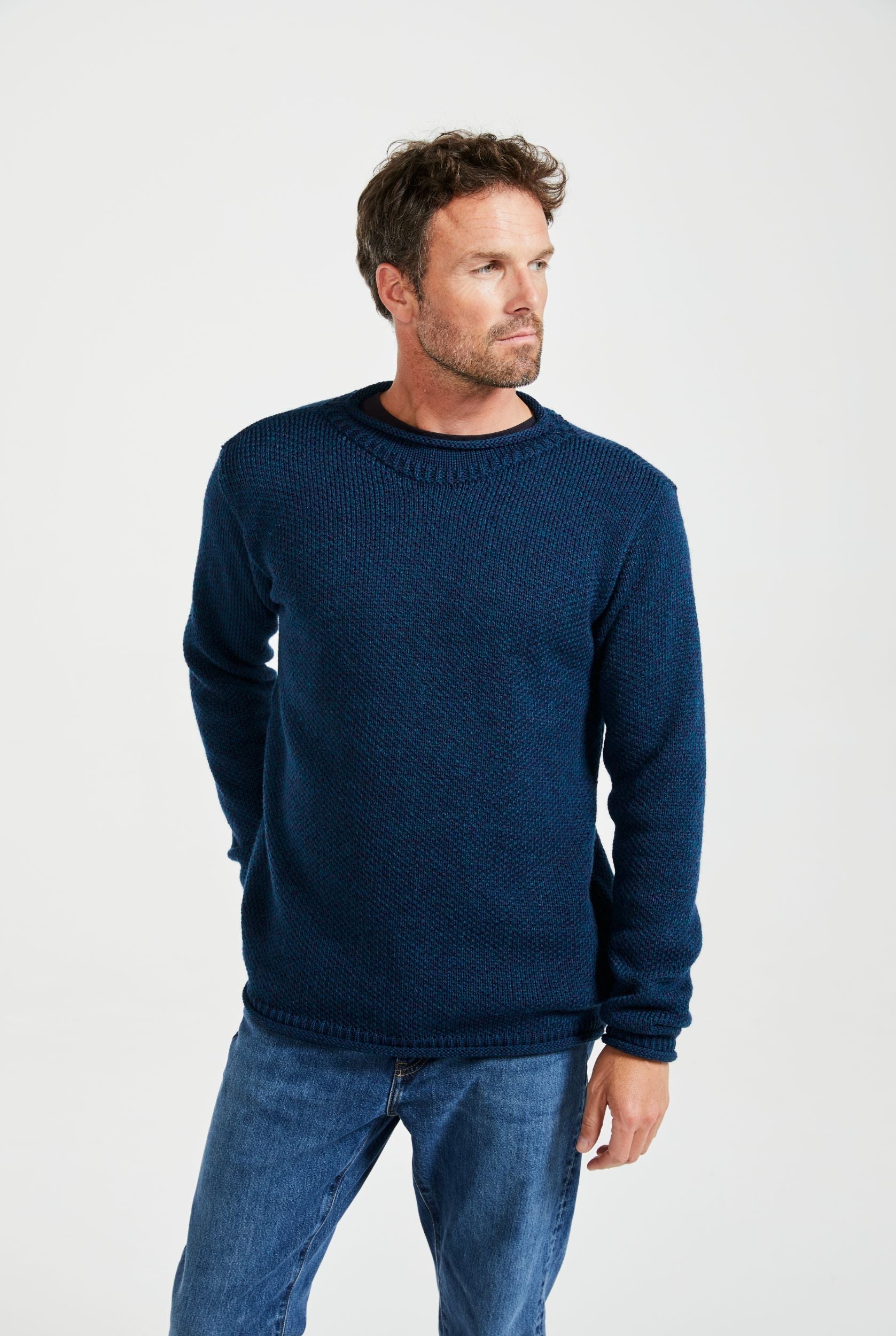 Sweter męski z wełny merino - niebieski