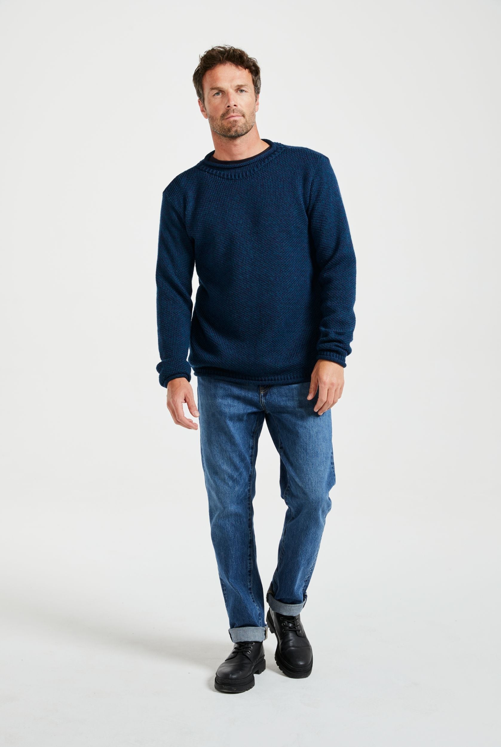 Sweter męski z wełny merino - niebieski