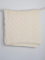 Kremowy koc Aran z wełny merino supersoft - blask muszli