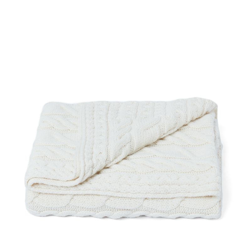 Kremowy koc Aran z wełny merino supersoft - blask muszli