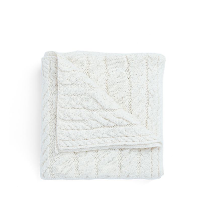Kremowy koc Aran z wełny merino supersoft - blask muszli