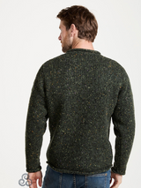 Oliwkowy sweter męski Aran z wełny Donegal